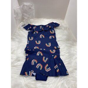 NEW HANNA ANDERSSON Ruffled Tankini Set Blue Rainbows 2T 85 Swimsuit Bathing 2pc